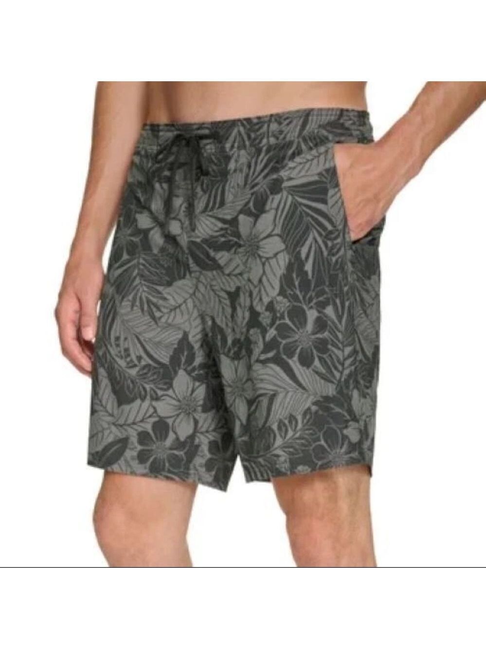NWT Men's Green Hawaiian Print Shorts Size XXL 8" Inseam Lined Beach Vacation